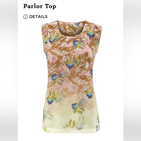 CAbi Parlor Top w/ tropical floral leaf & peacock feather print Style# 5216 Sz M - Picture 3 of 14